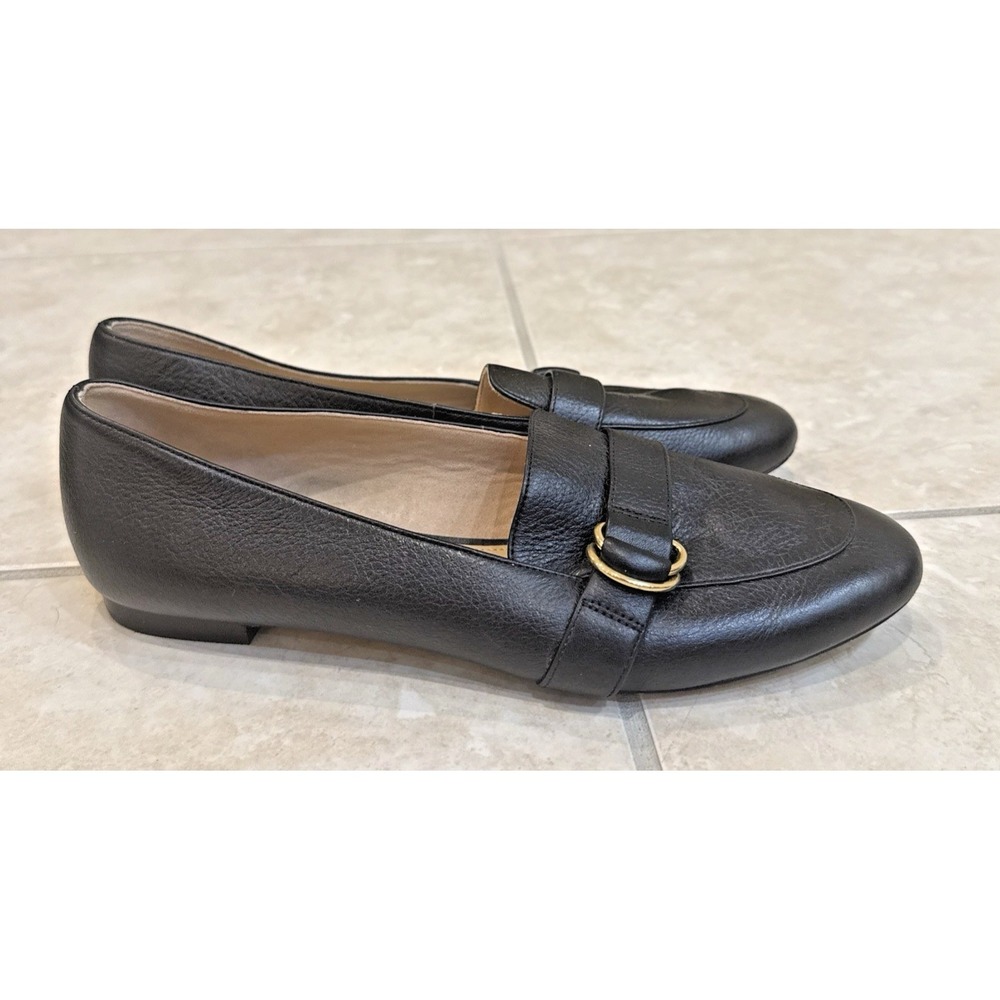 Talbots Black Leather Loafers 9N Flats Ryan Buckle D-ring Career Comfort Shoes